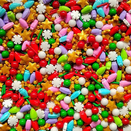 Eastron 1 Bottle Edible Christmas Sprinkles Decorating - Christmas Gift Sprinkles - Holiday Sprinkles - Edible Christmas Snowflake Star Light Bulb Cake Decorations - Cupcake and Cake Topper - 3.53 ounces