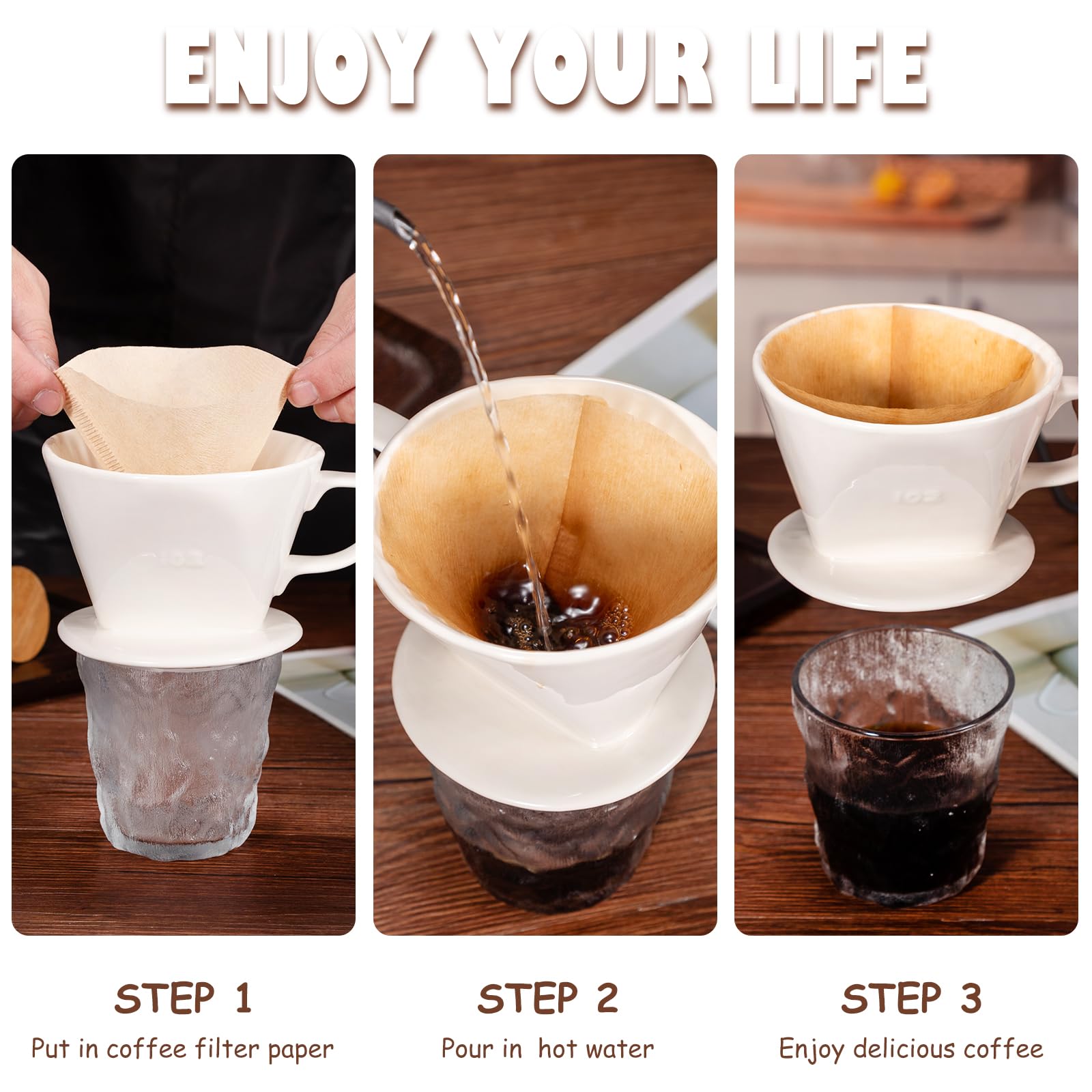Noarixa Pour Over Coffee Dripper, Ceramic Pour Over Coffee Maker, White