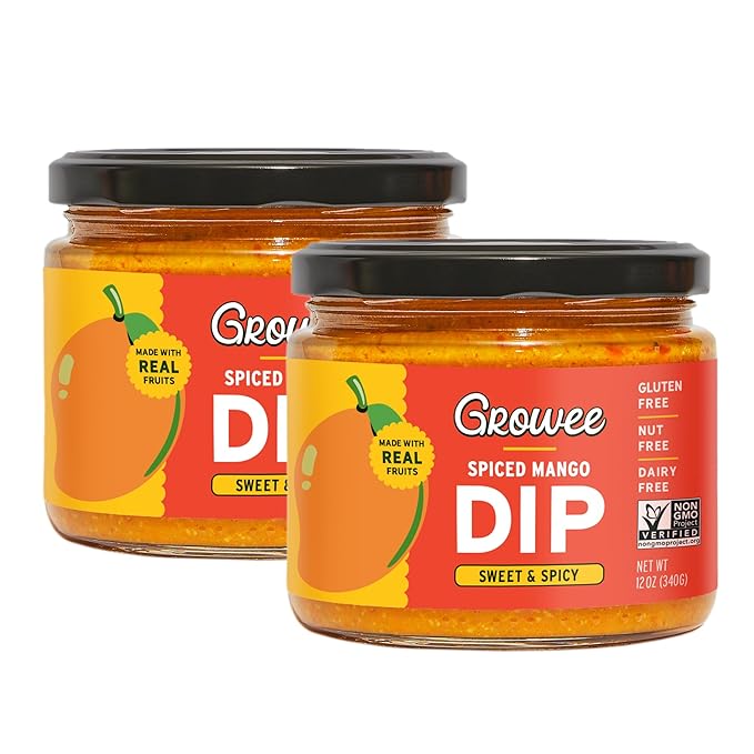 Growee Vegan Mango Dip ??Chutney Style ??Gluten-Free, Nut-Free, Queso Alternative ??Dairy-Free Hummus Substitute & Creamy Salad Dressing ??Plant-Based & Non-GMO ??Spiced Mango Flavor (2 Pack)