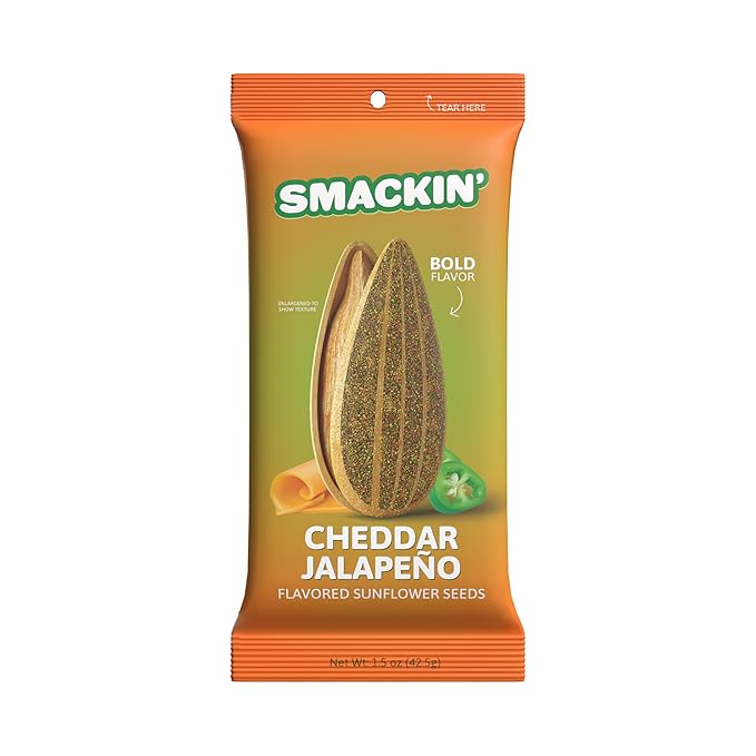 SMACKIN' Sunflower Seeds, Roasted Jumbo Small-Batch, American Made - Cheddar Jalapeño. 1.5oz bags (36 Pack)