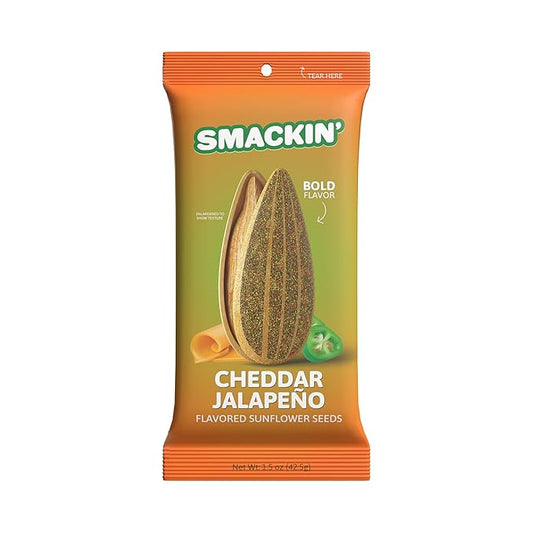 SMACKIN' Sunflower Seeds, Roasted Jumbo Small-Batch, American Made - Cheddar Jalapeño. 1.5oz bags (36 Pack)