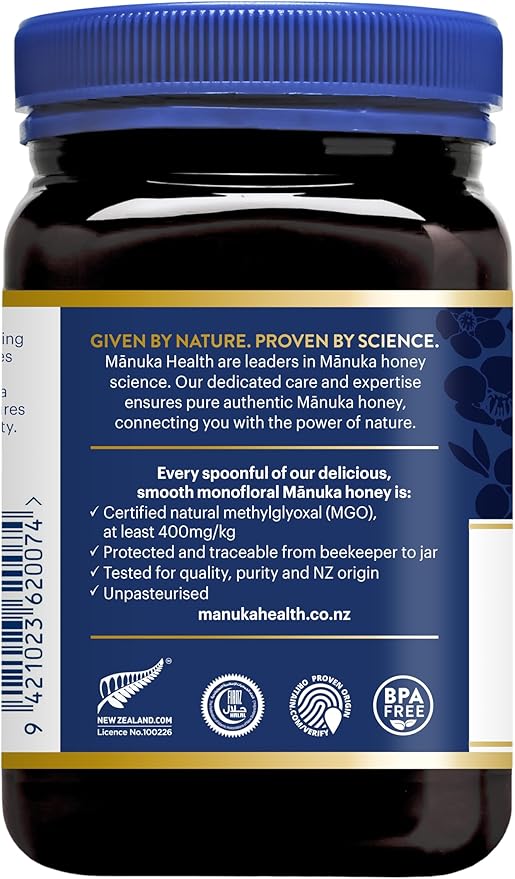 Manuka Health UMF 13+/MGO 400+ Manuka Honey (500g/17.6oz), Superfood, Authentic Raw Honey from New Zealand