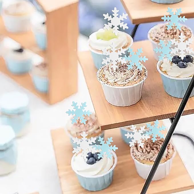 Rsstarxi 50 Pack Edible Snowflake Cupcake Toppers Baby Shower Cake Decorations Winter Frozen Snowflake Cake Toppers for Winter Theme Kids Birthday Party Cake Decorations Blue White