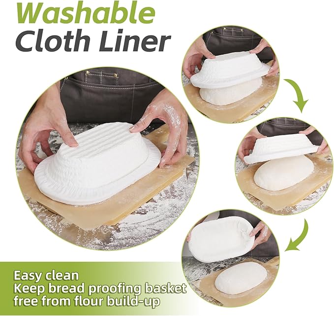 2x 11inch Oval Pulp Bread Proofing Basket Sourdough Banneton Brotform with Linen Liner Cloth Cover Baking Supply For Professional and Homemade Artisan Bread