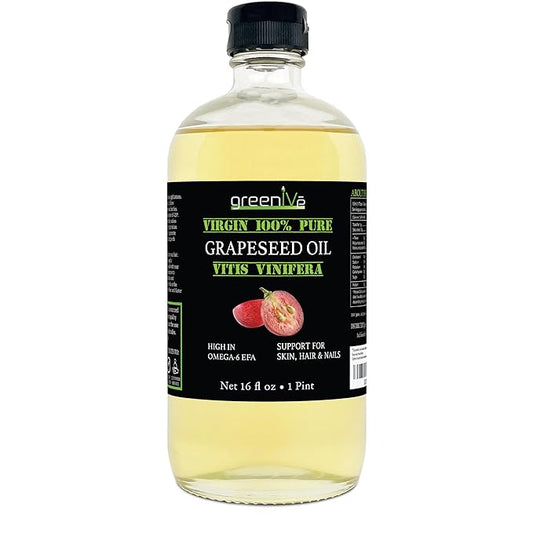 GreenIVe Grapeseed Oil Organically Grown 100% Pure Cold Pressed Light Flavor High Tempurature Cooking (473 ml GLASS)
