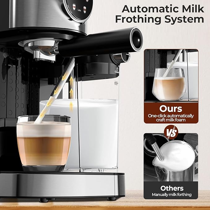20 Bar Compact Espresso Machine with Steam Milk Frother竊똏rofessional Espresso Maker for Home and Officeç«?350W Touchscreen Cappuccino ç«?Latte Machineç«?7oz Detachable Water Tank竊똁lack