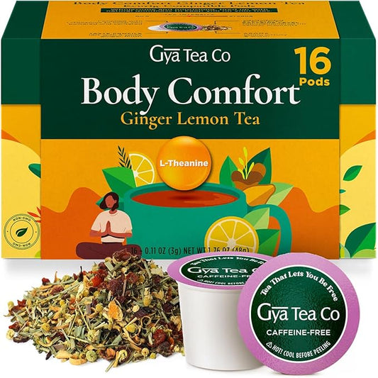 Gya Tea Co Lemon Ginger Tea Gift Set (16 ct) - Decaf Tea Pod Rich in Lemongrass, Blackberry, Linden Leaves, L-Theanine & Ginger for Body Comfort & Soothing