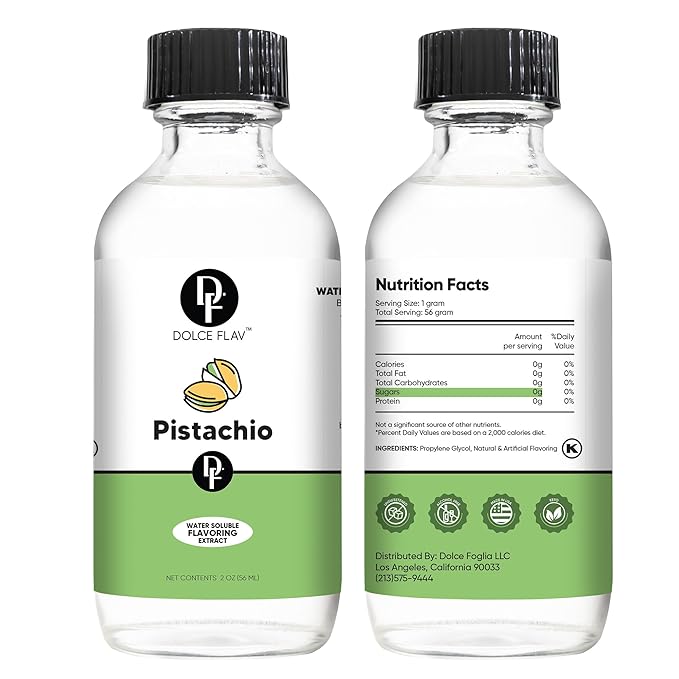 Dolce Flav Pistachio Extract ??2 Ounce Water-Soluble Kosher, Sugar-Free, Concentrated Nutty Pistachio Flavor for Baking, Ice Cream & Pastries, Includes Measured Dropper