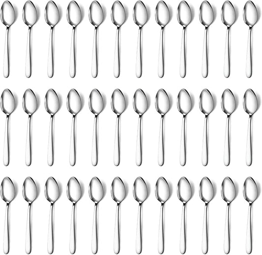 Pleafind 36 Pieces Teaspoons Set (6.2 inch), Spoon Silverware, Stainless Steel Tea Spoons, Mirror Polished Small Teaspoon, Dessert Spoons for Home, Kitchen, Restaurant, Dishwasher Safe