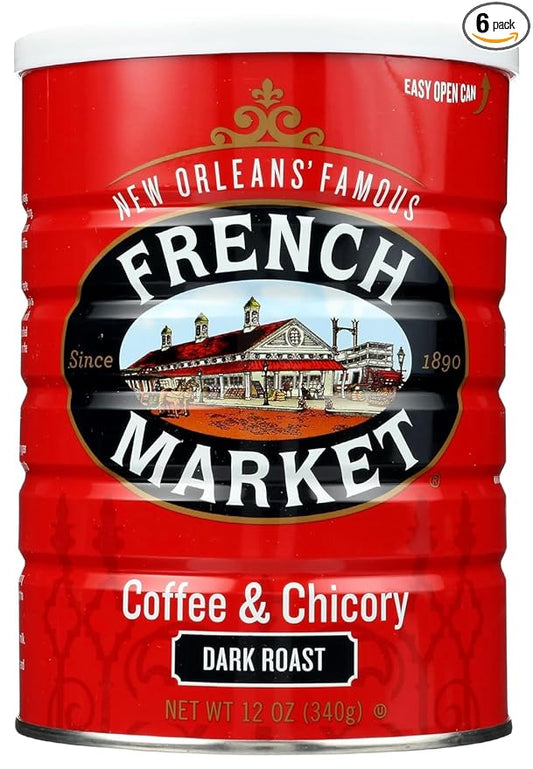 French Market Coffee & Chicory Dark Roast Ground Coffee, 12oz Can (Pack of 6)