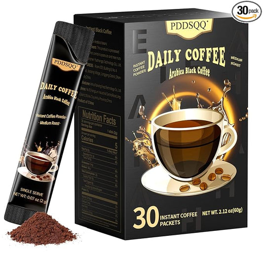 Instant Coffee Packets 30 Packs, Medium Roast Sugar Free Black Coffee Single Serve, 100% Arabica Beans (2oz / 60g), Hot or Iced Instant Coffee Powder Bulk for Camping Fitness Office Holiday Gifts