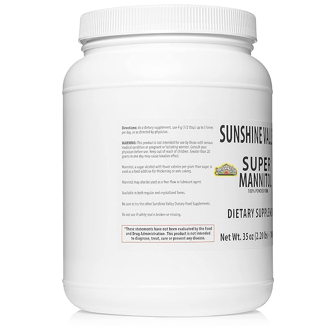 Sunshine Valley짰 Super Mannitol Powder, Natural & Healthy Artificial Sweetener, Ultra-Pure Sugar Substitute, Low Glycemic Dietary Supplement (35 Fl oz)