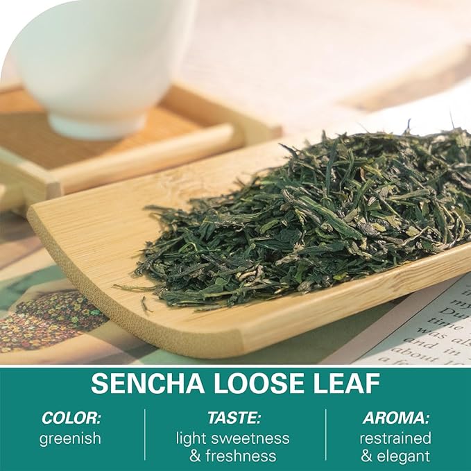 WT WEETEE Organic Sencha Green Tea, Organic Steamed Sencha Green Tea Loose Leaf, Shade Grown Gyokuro 100g/3.5oz, Smooth & Refreshing, Natural Caffeine & Antioxidant