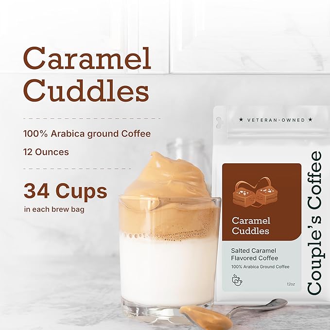 Couple?™s Coffee Ground Coffee | Gives Back to Military Families | Caramel Cuddles | Caramel Flavored Coffee | Made with 100% Arabica Beans | 12oz bag brews about 34 cups