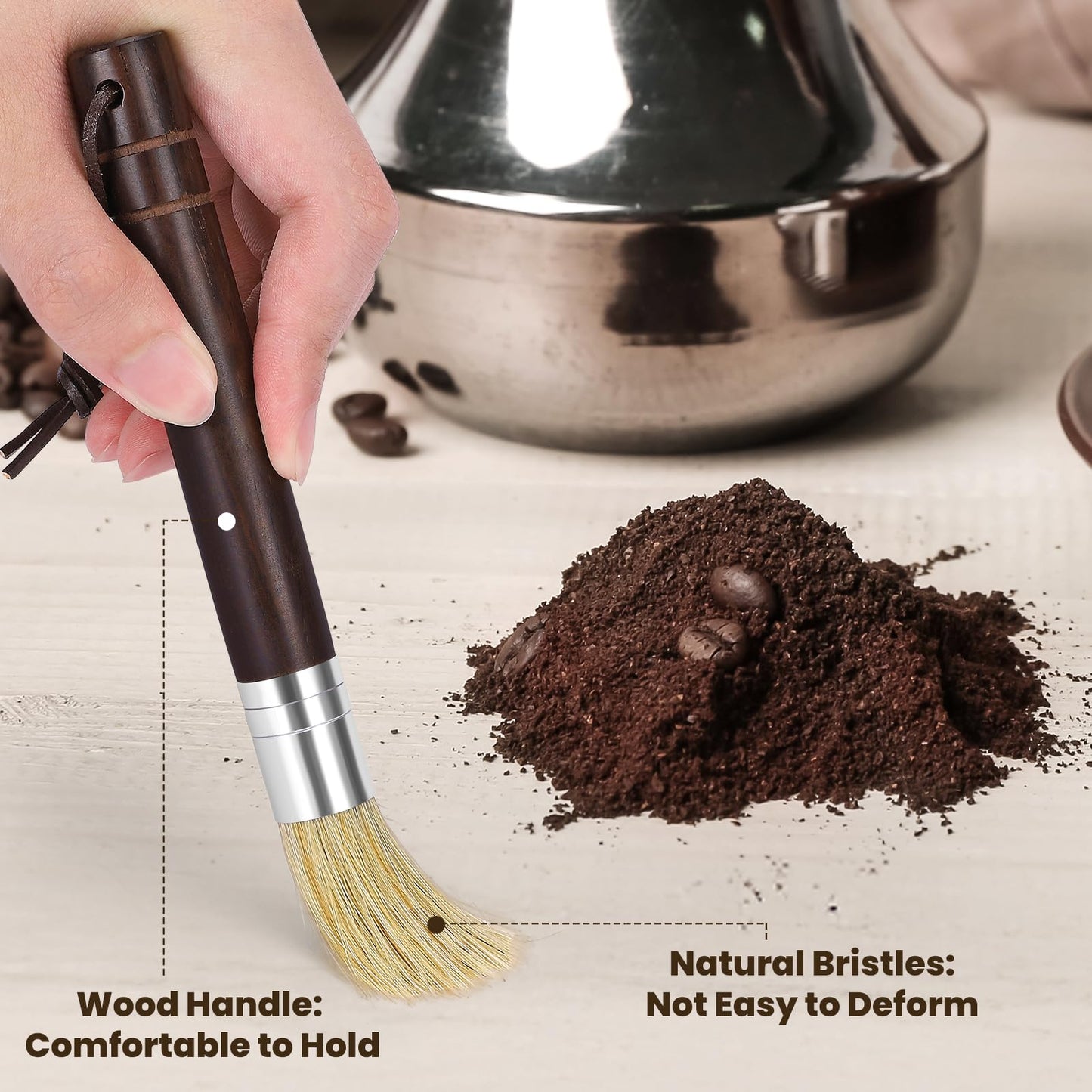 Coffee Grinder Cleaning Brush, Espresso Machine Brush Cleaner Tool with Wooden Handle and Natural
