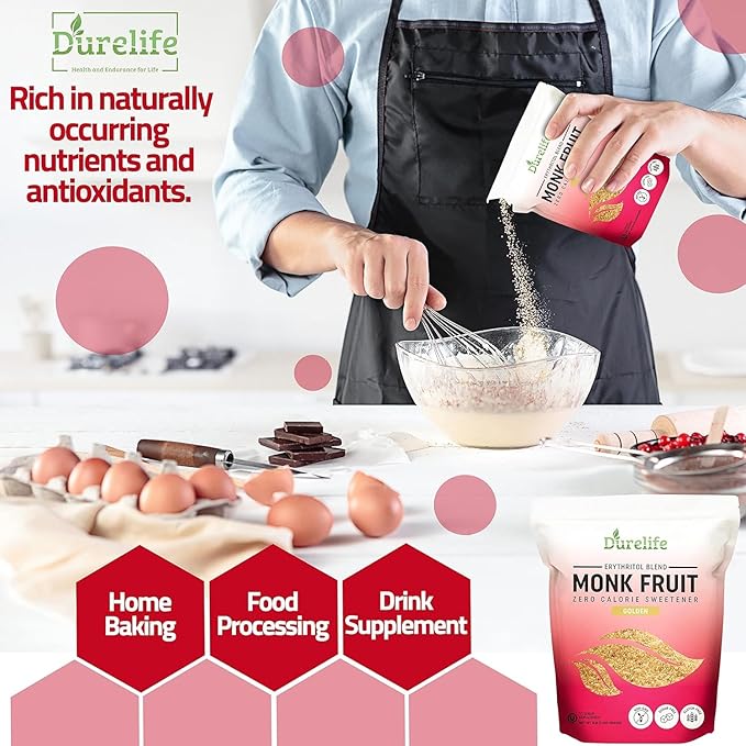Durelife Golden Monk Fruit Sweetener, 1:1 Sugar Replacement, Keto Diet Friendly, Zero Calorie, Kosher Sugar Substitute, Golden - 1 lb (Packaging May Vary)