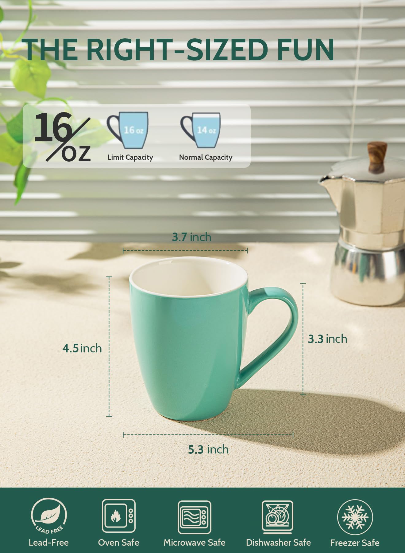 Sweese Porcelain Coffee Mugs - 16 Ounce - Set of 6, Cups for Latte, Hot Tea, Cappuccino, Mocha