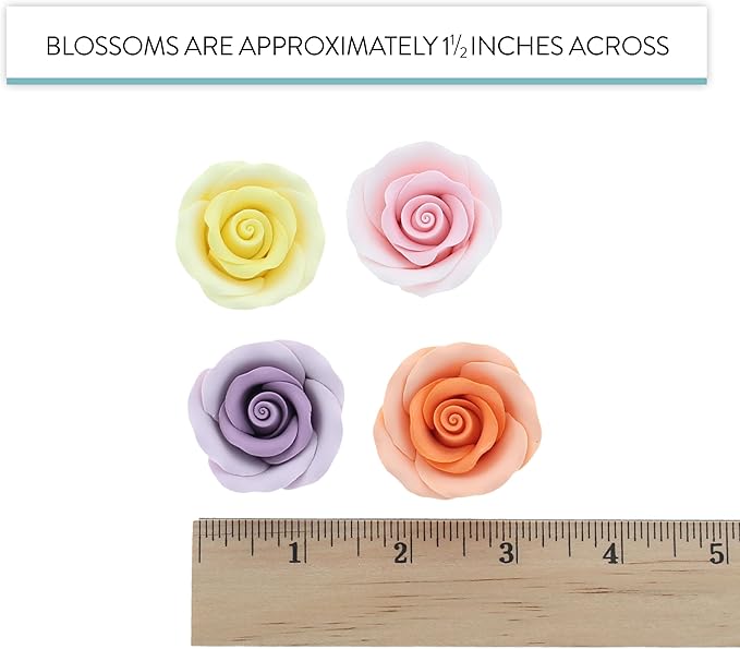 Global Sugar Art Premium Edible Roses, Assorted Spring Colors, Unwired, Medium 1.5 inches, 12 Count by Chef Alan Tetreault