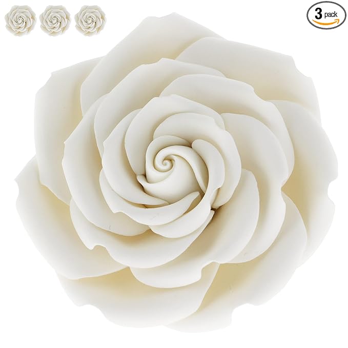 Global Sugar Art Rebecca Rose Sugar Cake Flowers, White 3 Inches, 3 Count by Chef Alan Tetreault