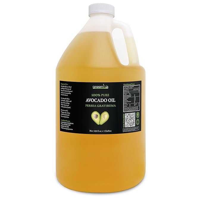 GreenIVe Avocado Oil Naturally Grown 100% Pure Natural without Additives, Clean, Cold Pressed, Non-GMO, Vegan: For Cooking, Frying, Baking and for Sauces, Dressings, Marinades, Salads (1 Gallon)