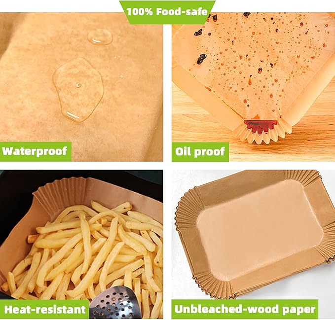 Air Fryer Liners Disposable,200Pcs Parchment Paper,LYHOLKEER 8.6x5.5 inch Rectangle Air Fryer Paper Liners for Ninja Foodi Dual/2-Basket DZ201/DZ401/FG551/DZ302/DZ090/DZ071/DZ550/SL401/SL201/IG601