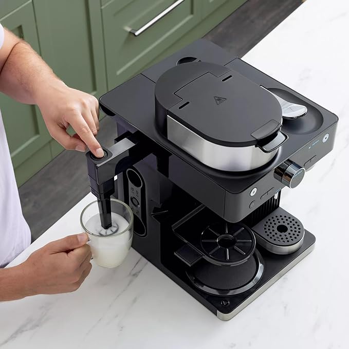 Ninja CFN601 Espresso & Coffee Barista System, Single-Serve Coffee & Compatible with Nespresso Capsule, 12-Cup Carafe, Built-in Frother, Cappuccino & Latte Maker, Black & Stainless Steel (Renewed)