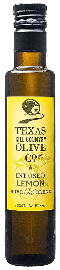 Texas Hill Country Olive Co Lemon Infused Olive Oil - Cold Pressed Gourmet EVOO Olive Oil - Great for Dressing Dipping Marinade - No Artificial Flavors or Added Sugar - Made in Texas (8.5 oz)