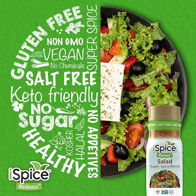 iSpice - Salt-Free | Sugar free | 100% Pure Wellness Salad Seasoning Fat Free Super Spice Blend | All Natural | Ready to use as is | No preparation is necessary