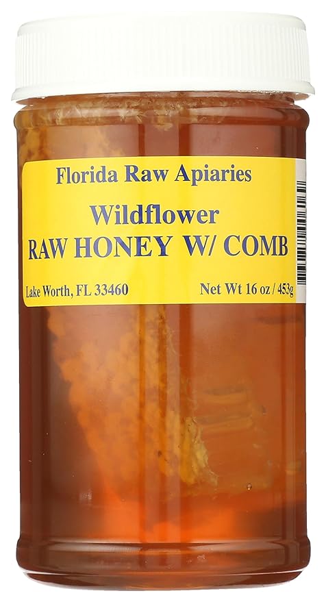 Florida Raw Apiaries | Raw and Unfiltered Wildflower Honey with Comb, 16 Ounce