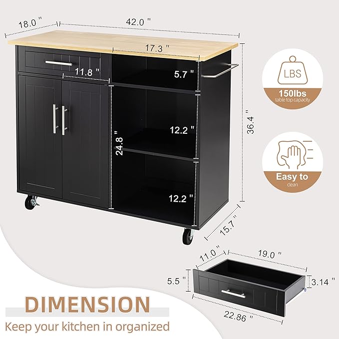 Shintenchi Kitchen Island Cart with Storage,Rolling Kitchen Island Side Table on Wheels with Large Worktop,Storage Cabinet,Towel Rack and Drawers for Kitchen,Dinning Room, White