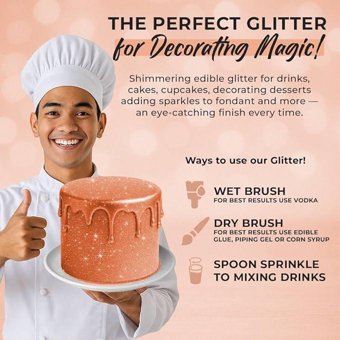 Bulk (20g) Rose Gold Edible Glitter for Drinks Edible Glitter for Cakes, Drink Glitter Brew Glitter Rose Gold Edible Glitter Cake Decorations Edible Rose Gold Glitter for Strawberries Cocktail Glitter