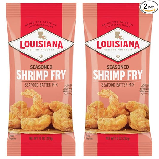 Louisiana Fish Fry Products - Seasoned Shrimp Fry Seafood Batter Mix - Also Great for Oysters and Vegetables - 10 oz. Bag (Pack of 2) - Crispy, Cajun-Style Coating