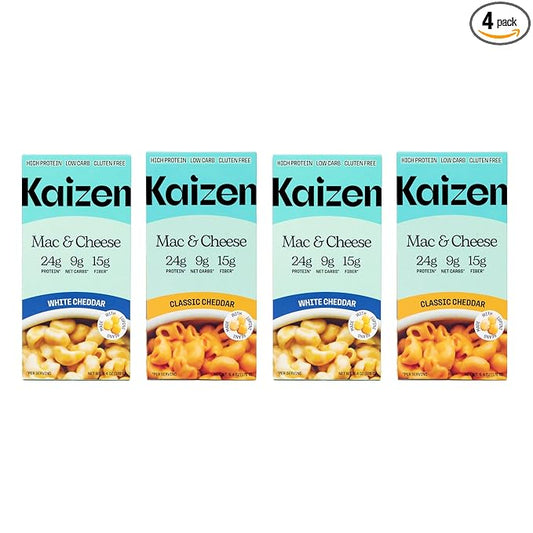 Kaizen Pasta Mac & Cheese Variety Pack - High Protein (24g), Low Carb, Keto- Friendly, Gluten-Free, Non-GMO - 6.4 Ounces (Pack of 4) Classic & White Cheddar
