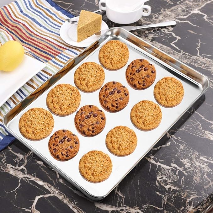 Wildone Baking Sheet Set of 2 - Stainless Steel Cookie Sheet Baking Pan, Size 16 x 12 x 1 inch, Non Toxic & Heavy Duty & Mirror Finish & Rust Free & Easy Clean