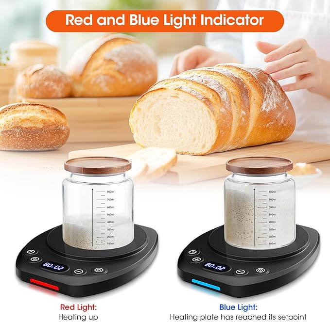 MQFORU Upgrade Sourdough Starter Warmer Mat, Precise 1°F Thermostat Control (70-120°F), Smart Memory Leavening Pad for Kitchen Sourdough and Bagels, 0-24H Timer with US Plug, °C/°F Display