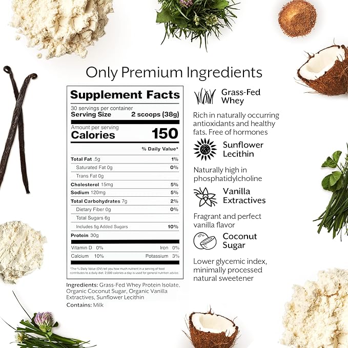 ProMix Nutrition Whey Protein Isolate Powder, Vanilla - Grass-Fed - 짯Post Workout Fitness & Nutrition Shakes, Smoothies, Baking & Cooking Recipes - Gluten-Free & Keto-Friendly - 2.5 Pound (Pack of 1)