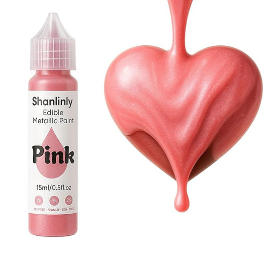 Pink Metallic Edible Paint for Baking ??Food Grade Pink Edible Dust Drink Glitter for Shimmer Cake Decorating, Cookies, Cupcakes, Cocktails ??15ml Perfect for Holidays, Wedding, Birthday Decorating