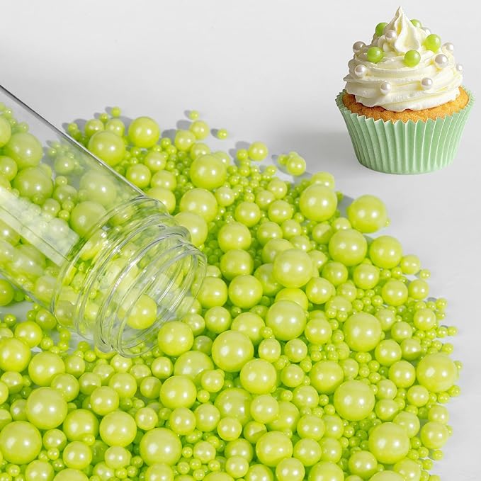 Edible Green Pearl Sprinkles,130g/4.58oz,Halloween Pearls Mix Size Sugar Sprinkle for Cake Decorating,Baking Edible Candy,Cake Decorations,Cupcake Toppers,Cookie Donuts Ice Cream Toppings,Birthday Party Christmas Supplies