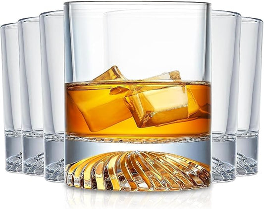 Hand Blown Crystal Old Fashioned Whiskey Glasses Rocks Glasses Drinking Cocktail Bourbon Scotch Rum Vodka Liquor 12 OZ - set of 6 Gifts for Men