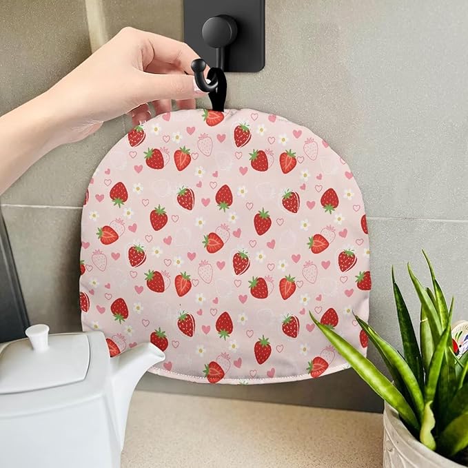 Tea Pot Cover Red Strawberry Print Teapots Cosy Insulated Tea Cozies Home Kitchen Decoration Teapot Dust Cover Warming Tea Kettle Quilt Creative Gifts for Party