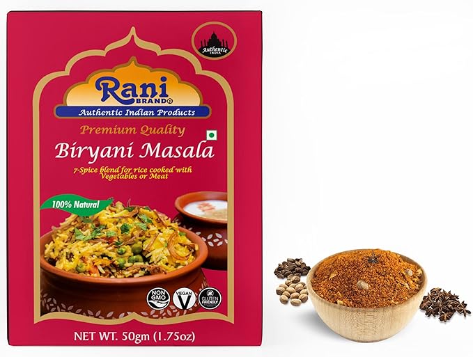 Rani Biryani Masala Curry (7-Spice Blend for Indian Rice Dishes, Pullao/Pilau) 1.75oz (50g) ~ All Natural | Vegan | No Colors | Gluten Friendly | NON-GMO | Indian Origin