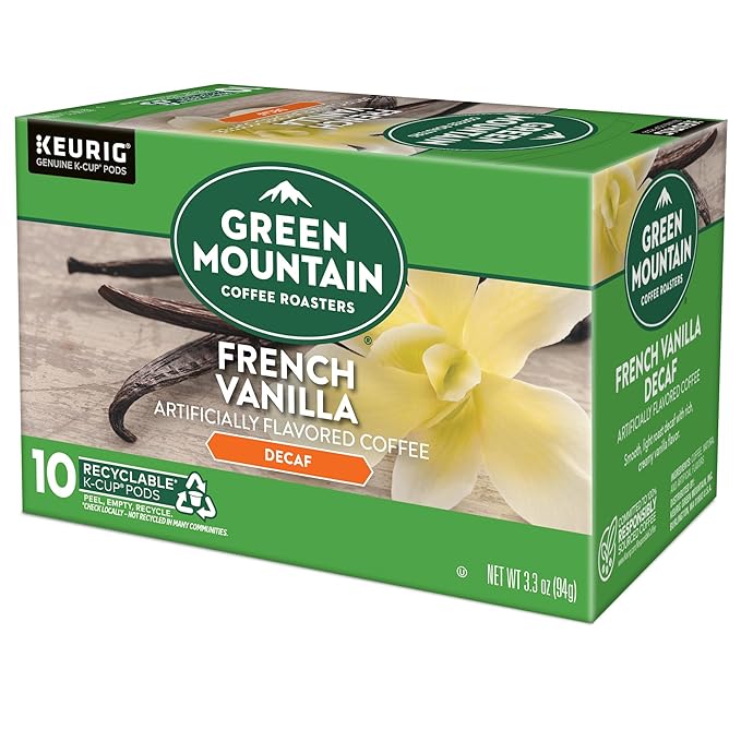 Green Mountain Coffee Roasters French Vanilla Decaf Keurig Single-Serve K-Cup pods, Light Roast Coffee, 60 Count (6 Packs of 10)
