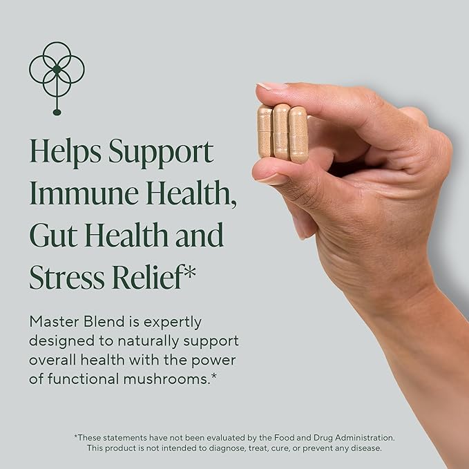 Om Master Blend Mushroom Capsules - Organic Mushroom Supplement with 10 Mushrooms and Ashwagandha ??Support Immunity, Gut Health & Stress Relief, 168 Count (56 Servings)
