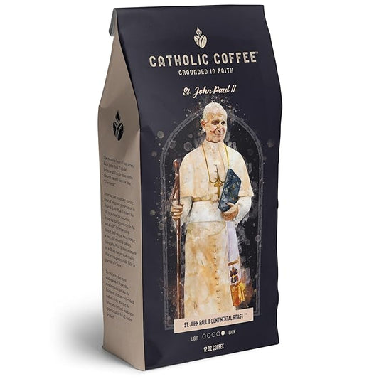 Catholic Coffee Pope St. John Paul II | Peruvian Dark Roast Ground Coffee ??Cedar & Chocolate Notes | 12oz Bag ??Bold Catholic Gift Inspired by a Modern Saint