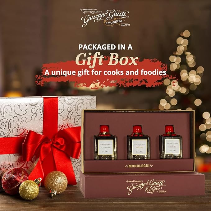 Giusti Italian Balsamic Vinegar Gift Set ??Gourmet Collection of 3 Aceto Balsamico di Modena-Based Condiments, Matured in Single Wood Barrels: Oak, Juniper, and Cherry - 3 x 1.69 fl oz (3 x 50 ml)