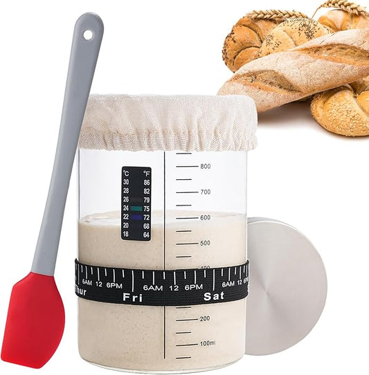 Sourdough Starter Glass Jar, 34 OZ Large Wide Mouth Jar for Sour Dough Starter, Easy to Use Sourdough Bread Baking Supplies Kit for Beginners and Pro, 1 Pack