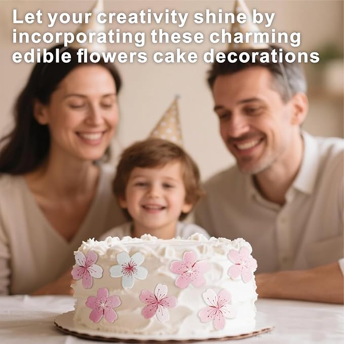 60 Pcs Edible Flowers Cake Decorations, Wafer Paper Pink Cherry Blossoms Flowers Edible Cake Decorations, Flower Cupcake Toppers for Bridal Shower Baby Shower Birthday Party Supplies