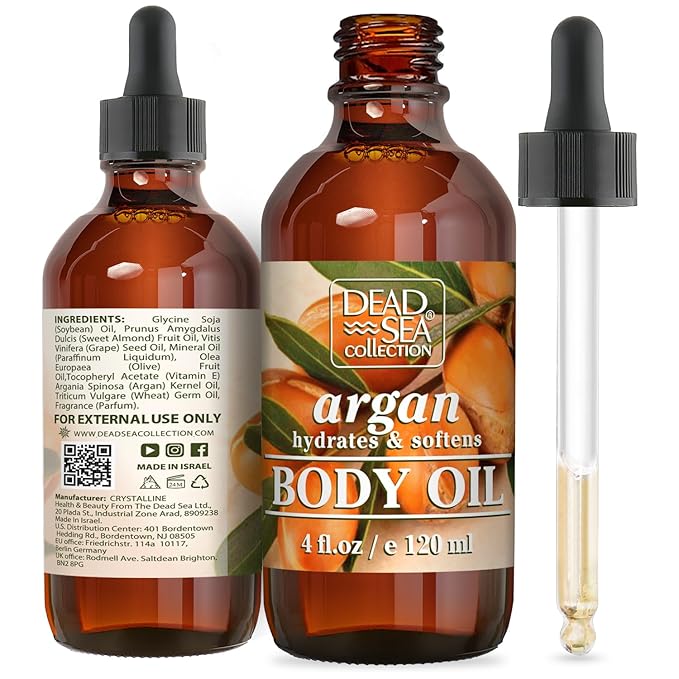 Dead Sea Collection Body Oil with Argan - Dry Skin Moisturizer and Hydrating Massage - Nourishing