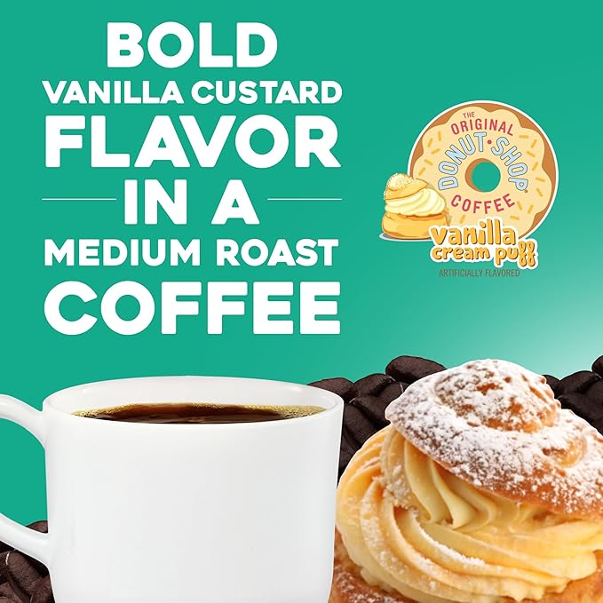 The Original Donut Shop Vanilla Cream Puff Coffee, Keurig Single Serve K-Cup Pods, Medium Roast Coffee, 60 Count, (6 Packs of 10)
