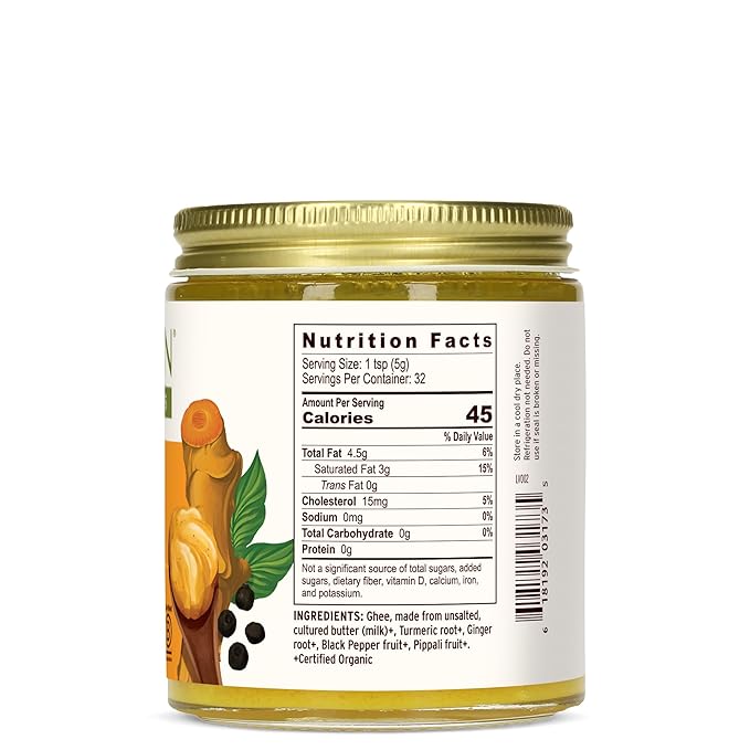 Banyan Botanicals Turmeric Ghee ??Cultured Grass-Fed Organic Ghee (Clarified Butter) with Turmeric & Ginger ??Oil & Butter Alternative for Cooking & Baking ??5.65 oz ??Non-GMO Gluten Free Vegetarian